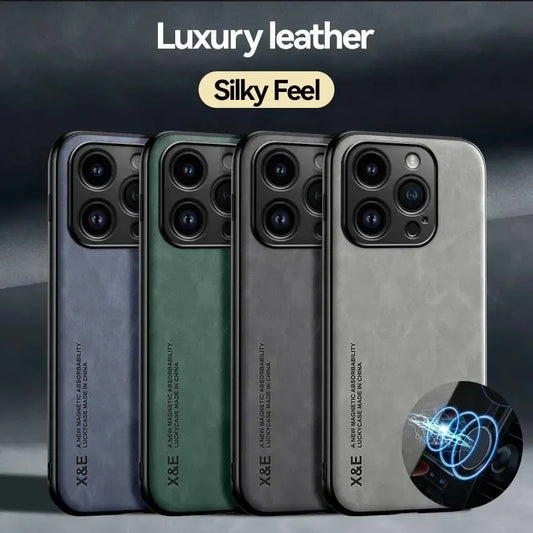 Luxury Leather Case With Metal Plate Support Car Hold For iPhone