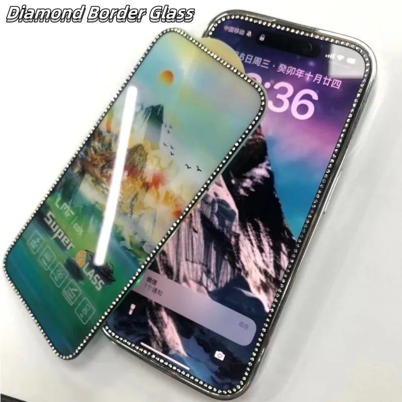 Luxury Diamond Edged Tempered Glass For iPhone